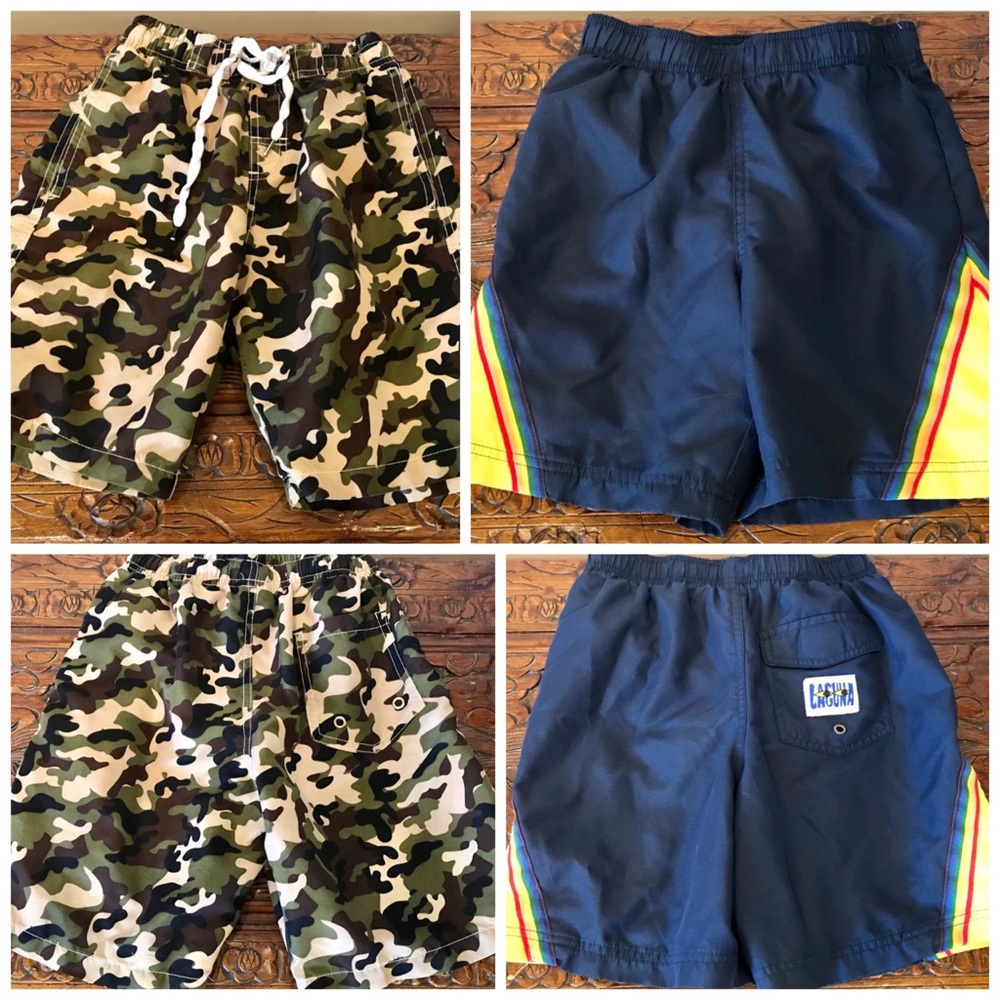 Two pairs of boys elastic waist swim trunks